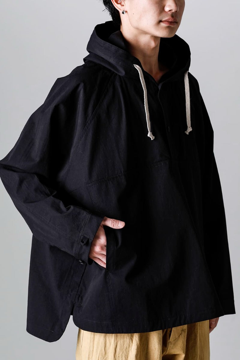 HOODED PULLOVER JACKET BLACK Water-Repellent Dense Cloth