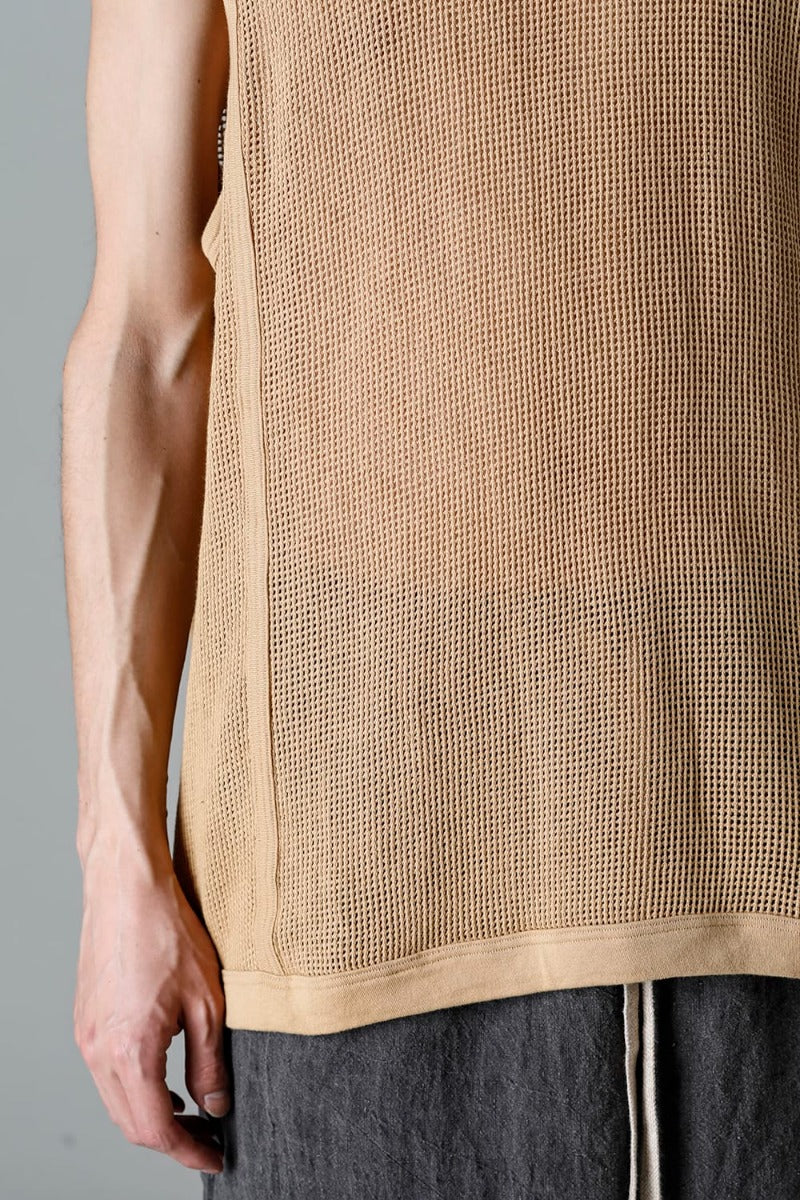 SLEEVELESS TEE Cotton Mesh YELLOW BEIGE