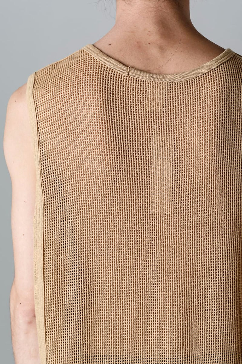 SLEEVELESS TEE Cotton Mesh YELLOW BEIGE