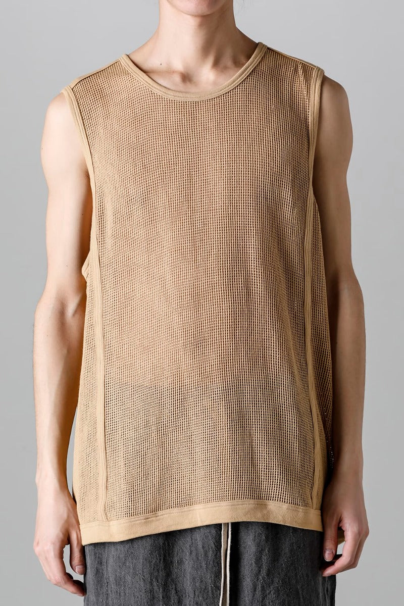 SLEEVELESS TEE Cotton Mesh YELLOW BEIGE