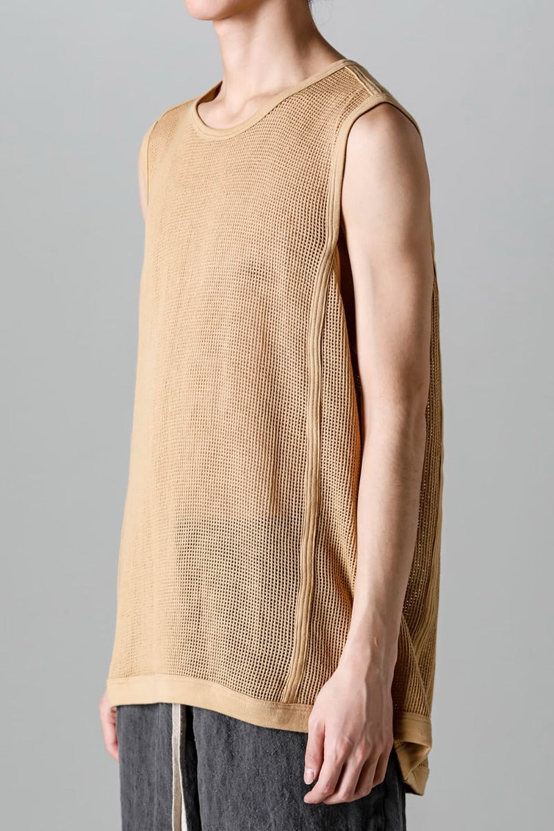 SLEEVELESS TEE Cotton Mesh YELLOW BEIGE