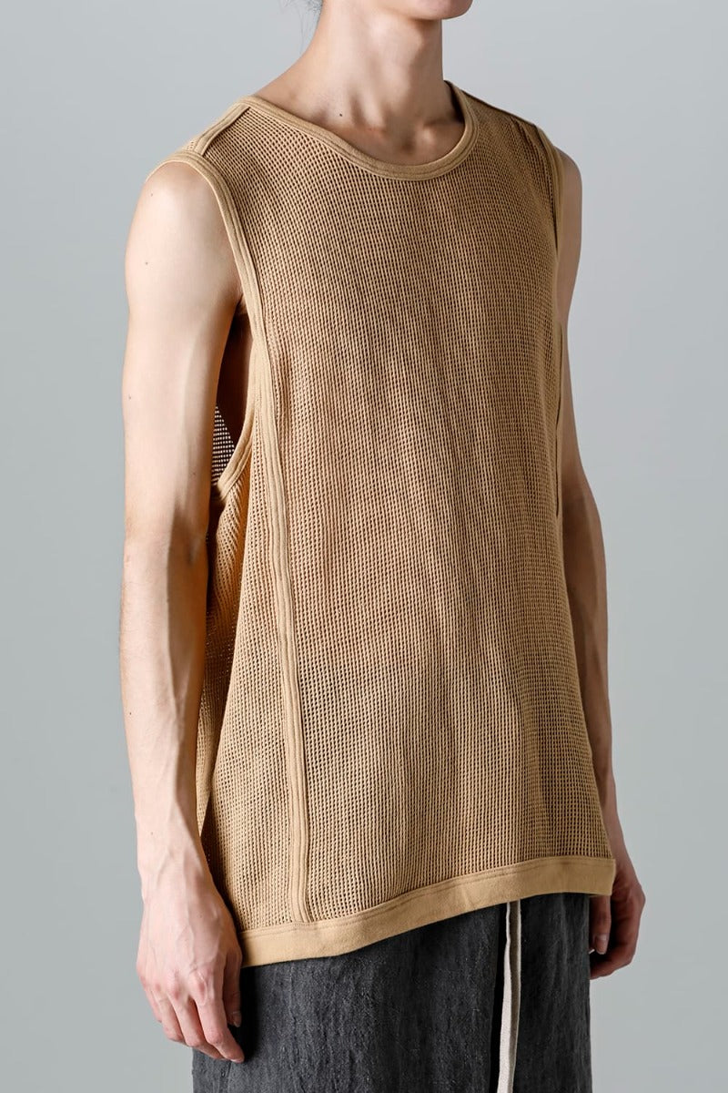 SLEEVELESS TEE Cotton Mesh YELLOW BEIGE