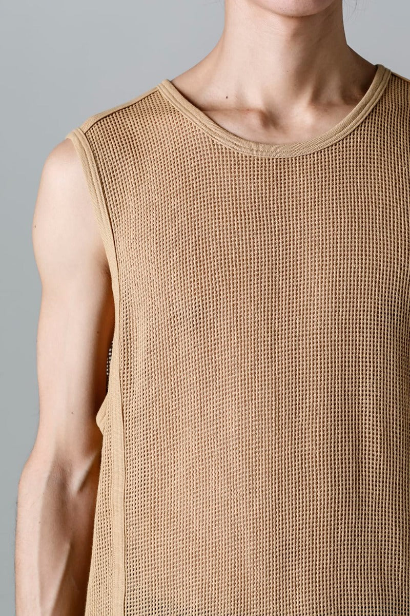 SLEEVELESS TEE Cotton Mesh YELLOW BEIGE