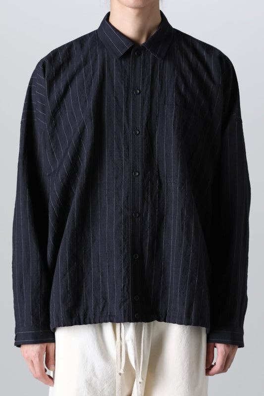 BOMBER SHIRT  Fine Striped Cloth Navy