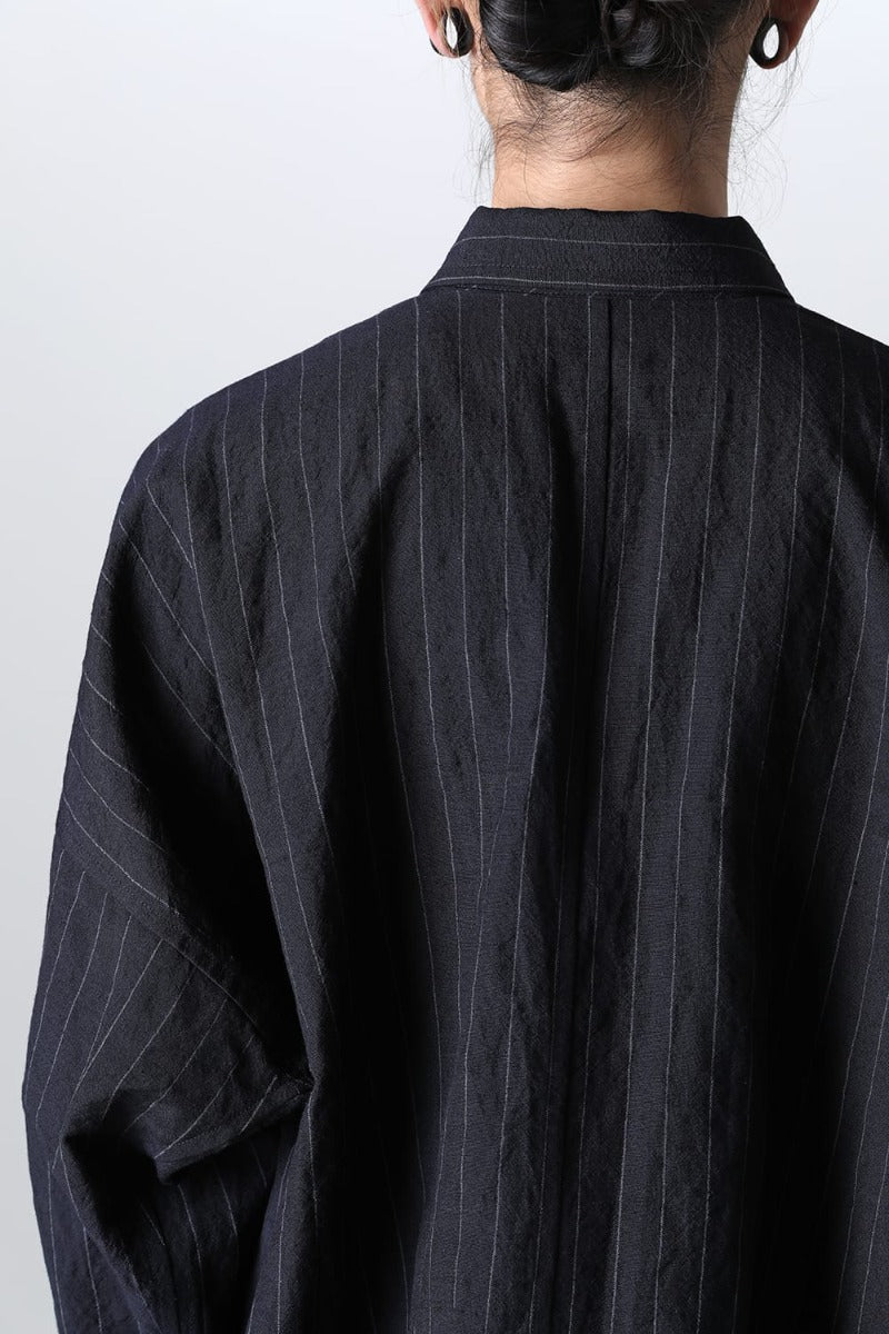 BOMBER SHIRT  Fine Striped Cloth Navy