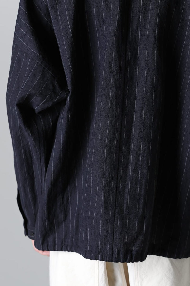 BOMBER SHIRT  Fine Striped Cloth Navy