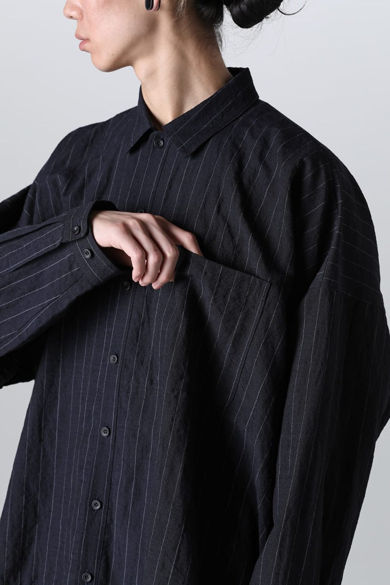 BOMBER SHIRT  Fine Striped Cloth Navy