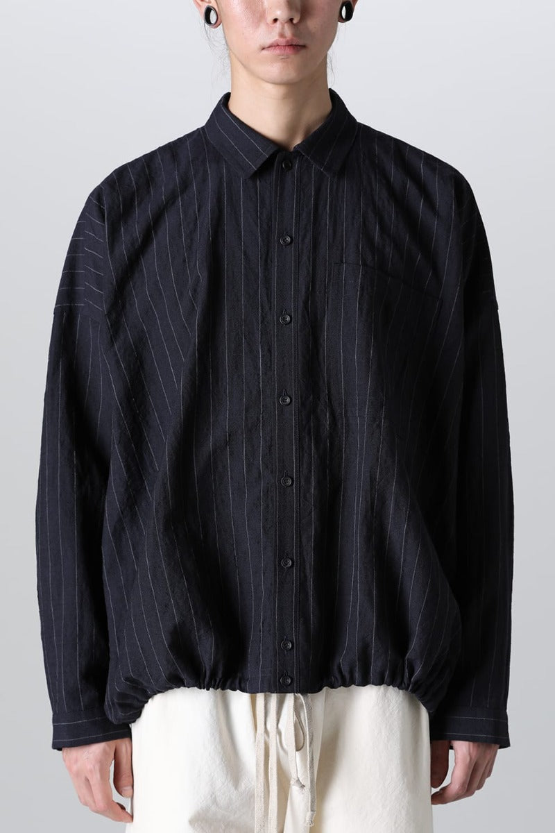 BOMBER SHIRT  Fine Striped Cloth Navy