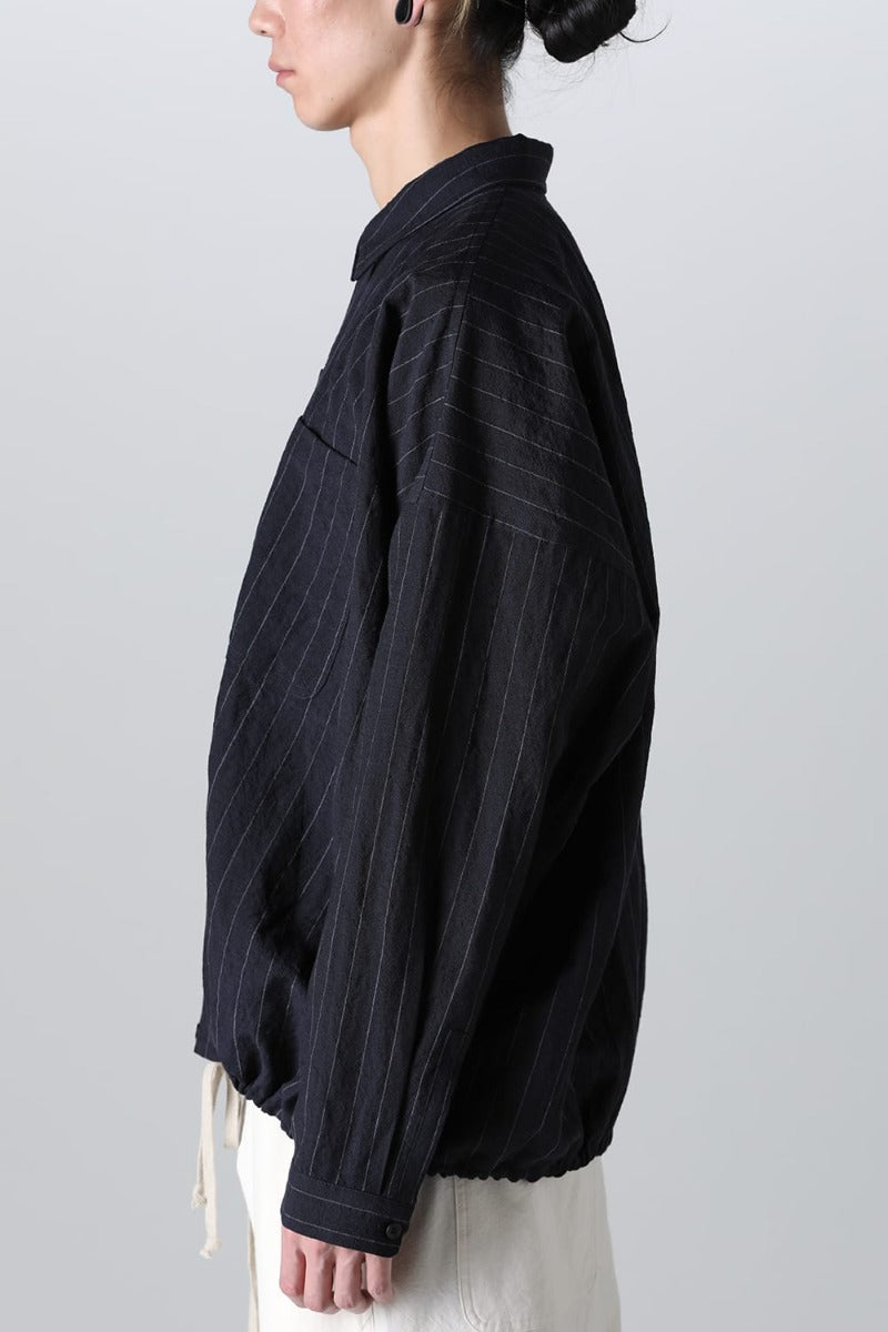 BOMBER SHIRT  Fine Striped Cloth Navy