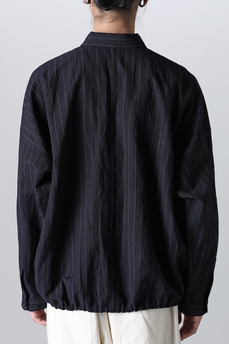 BOMBER SHIRT  Fine Striped Cloth Navy