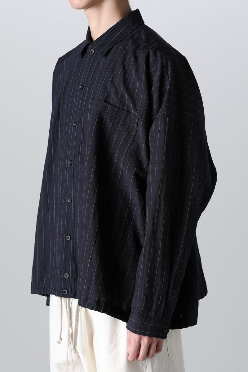 BOMBER SHIRT  Fine Striped Cloth Navy