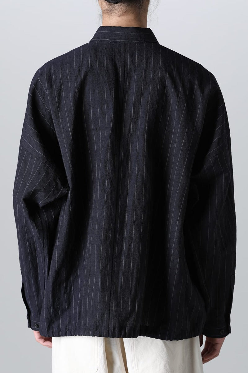 BOMBER SHIRT  Fine Striped Cloth Navy