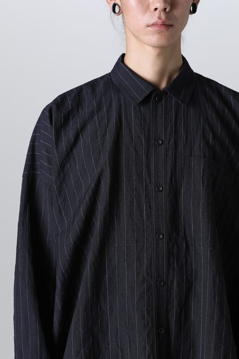 BOMBER SHIRT  Fine Striped Cloth Navy