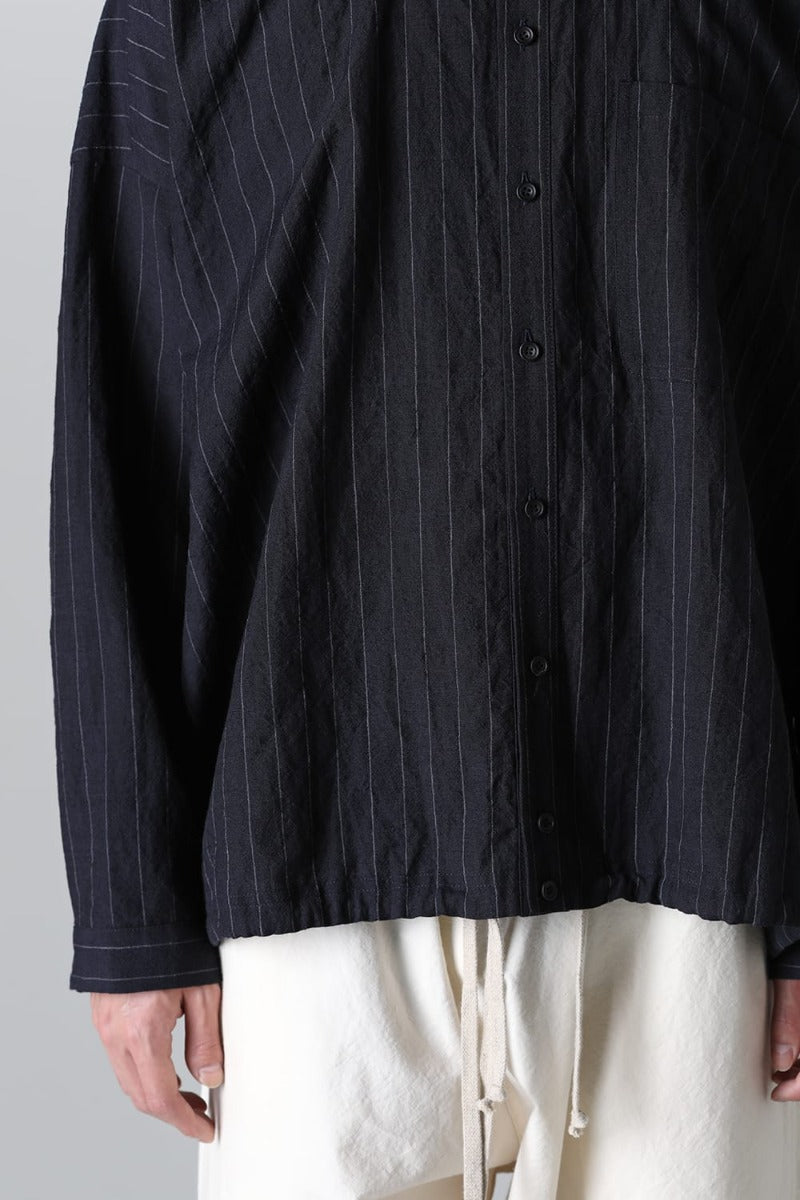 BOMBER SHIRT  Fine Striped Cloth Navy