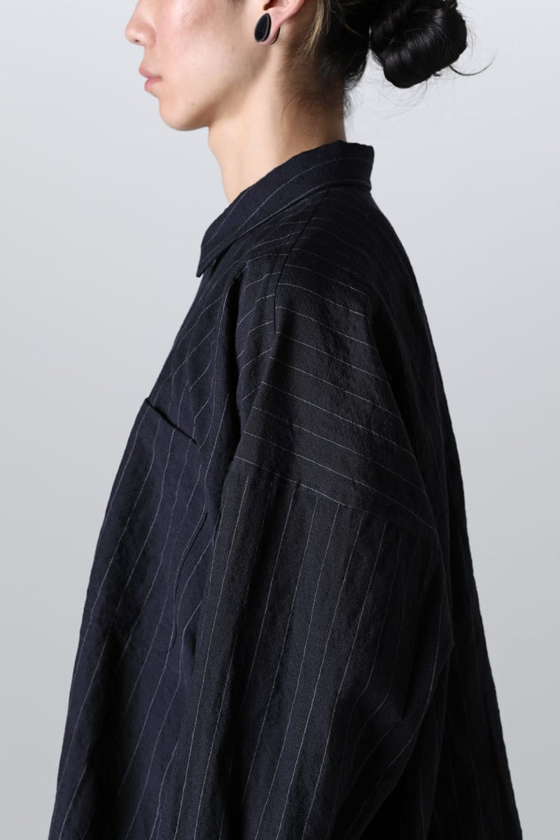 BOMBER SHIRT  Fine Striped Cloth Navy