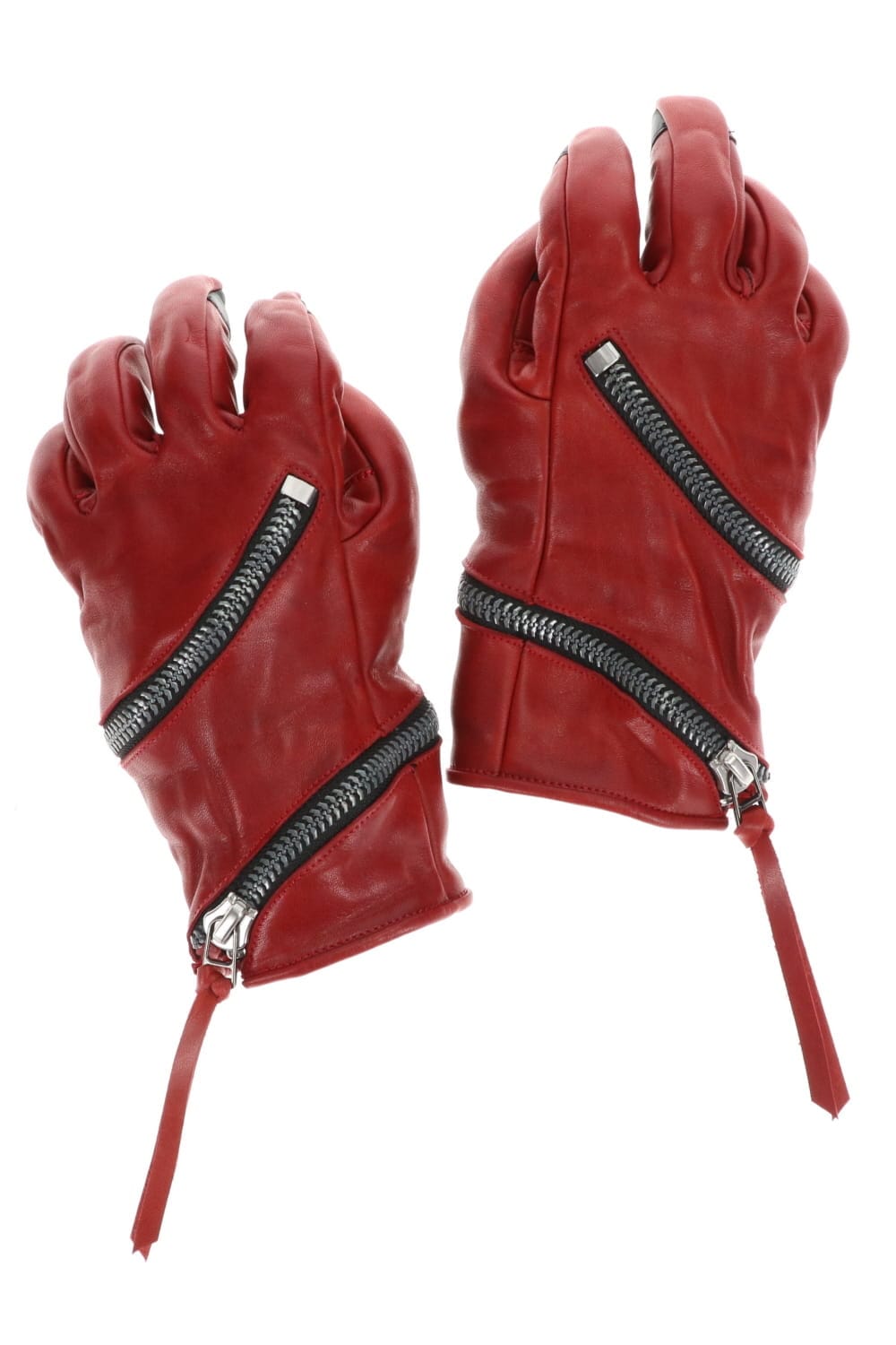 Horse Leather Spiral ZIP Gloves Red