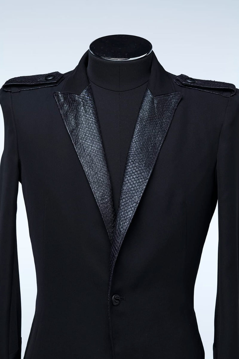 Fish Leather Lapel Flare Jacket