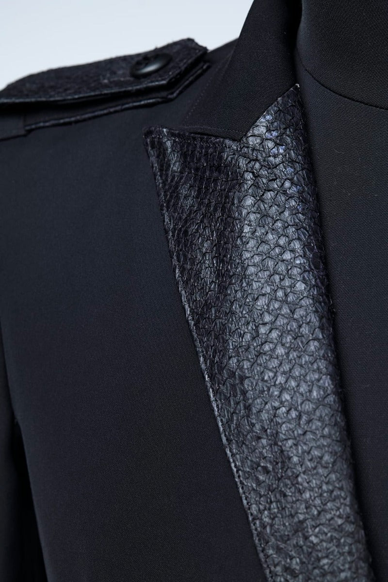 Fish Leather Lapel Flare Jacket