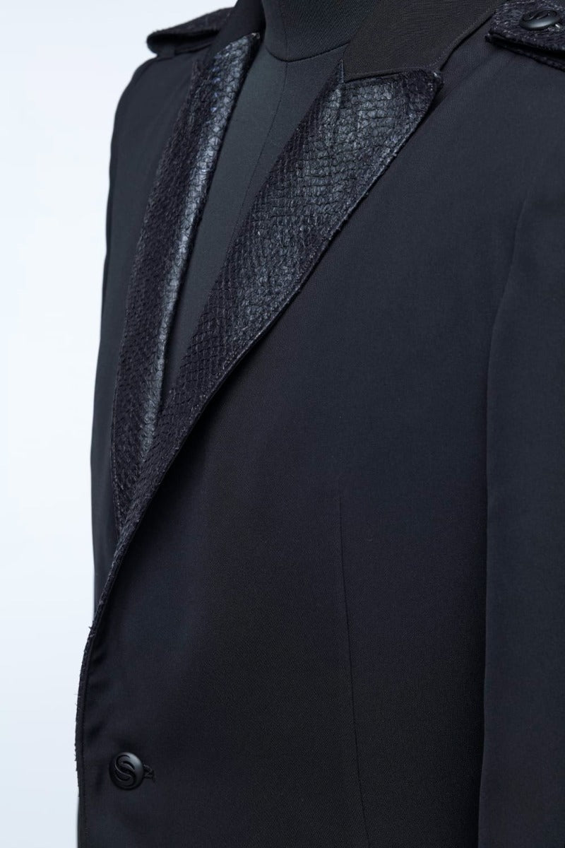 Fish Leather Lapel Flare Jacket