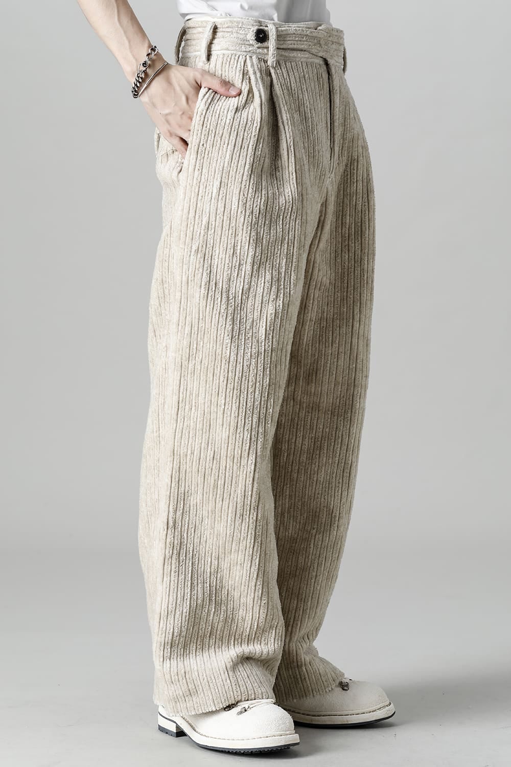 Front Pleated Corduroy Long Trousers