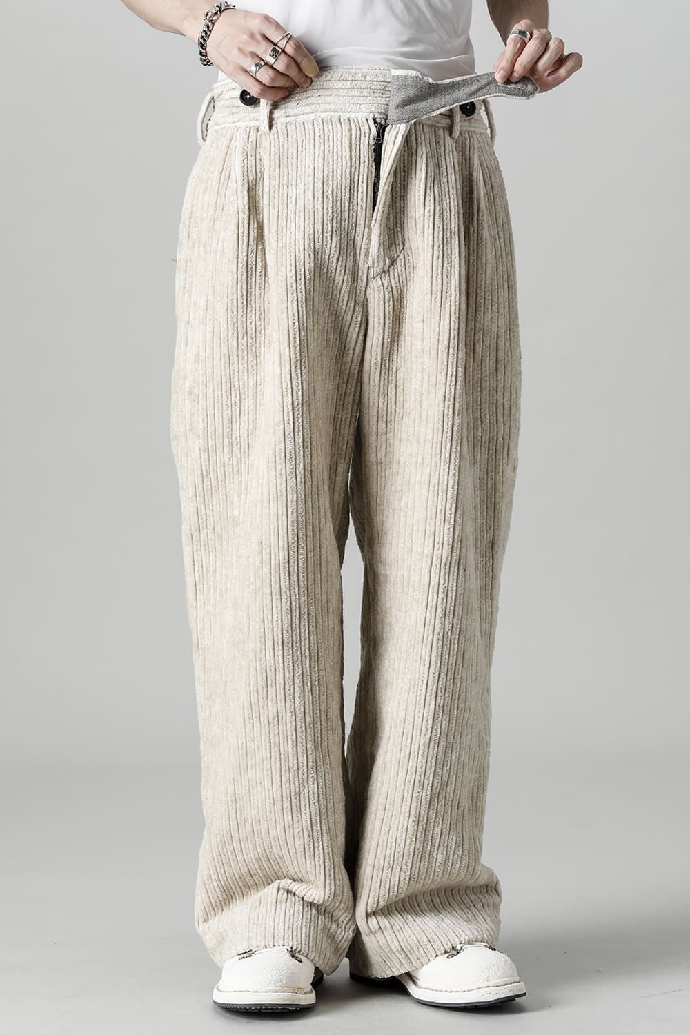 Front Pleated Corduroy Long Trousers
