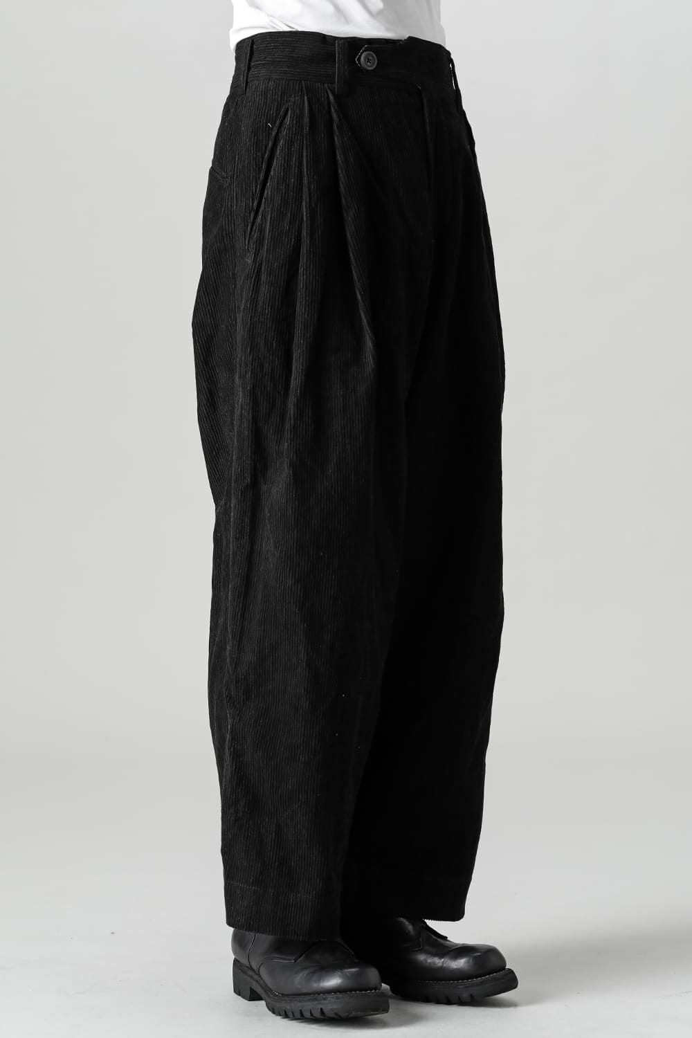 Classic Pleated Wide Leg Corduroy Trousers