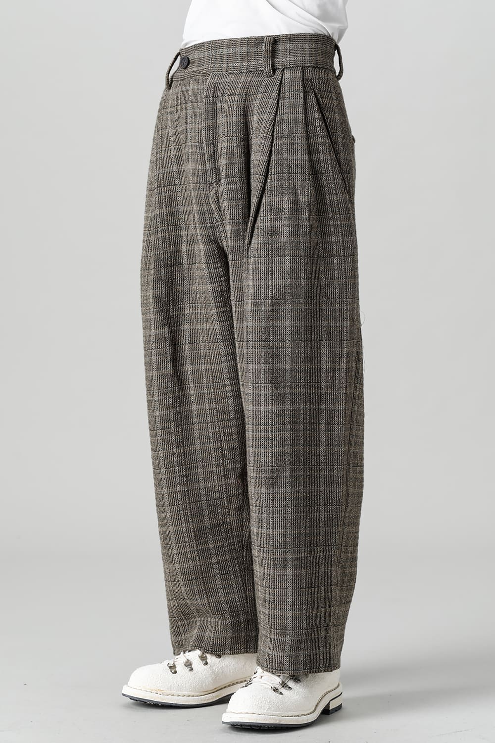 Classic Pleated Wide Leg Plaid Trousers