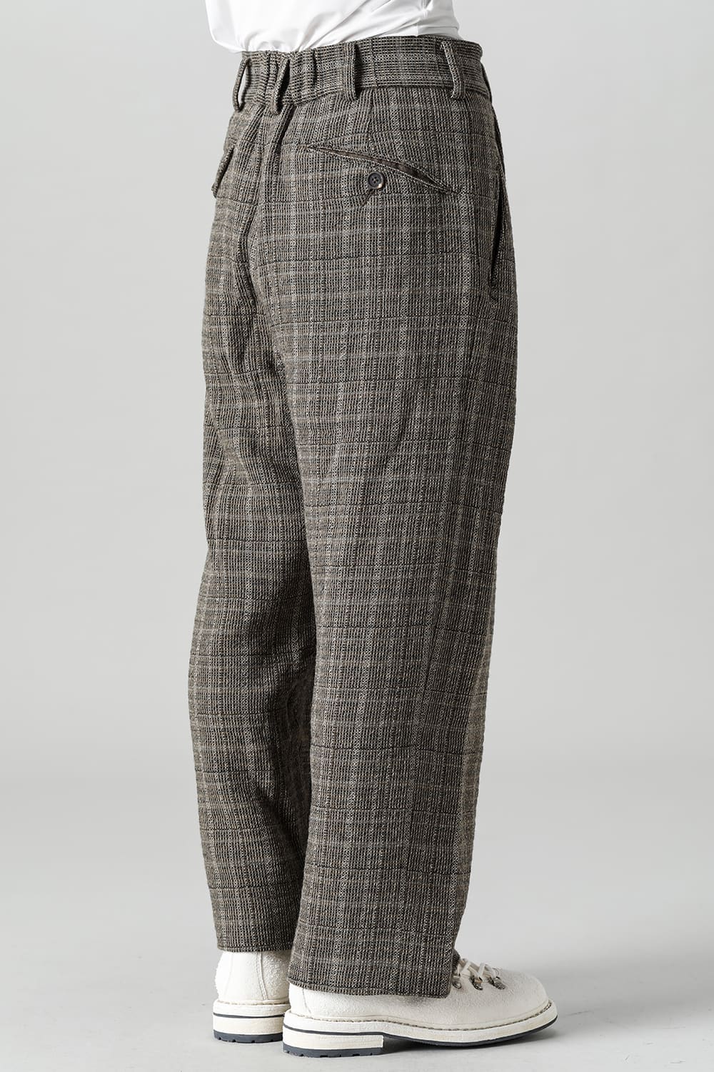 Classic Pleated Wide Leg Plaid Trousers