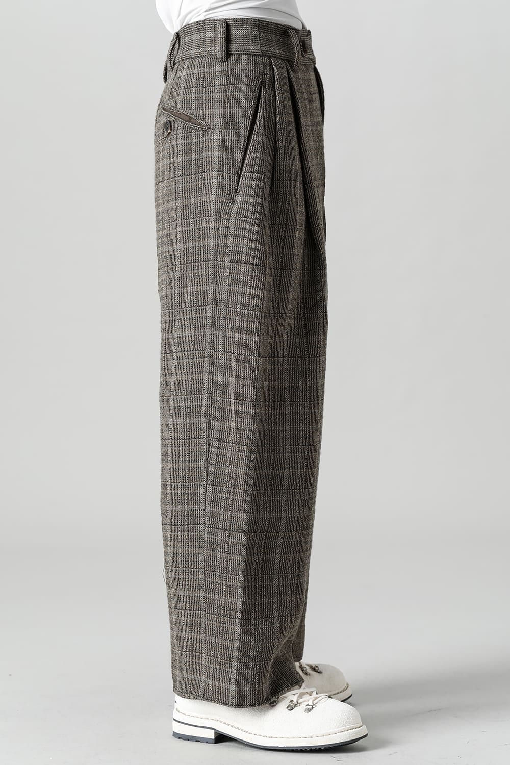 Classic Pleated Wide Leg Plaid Trousers