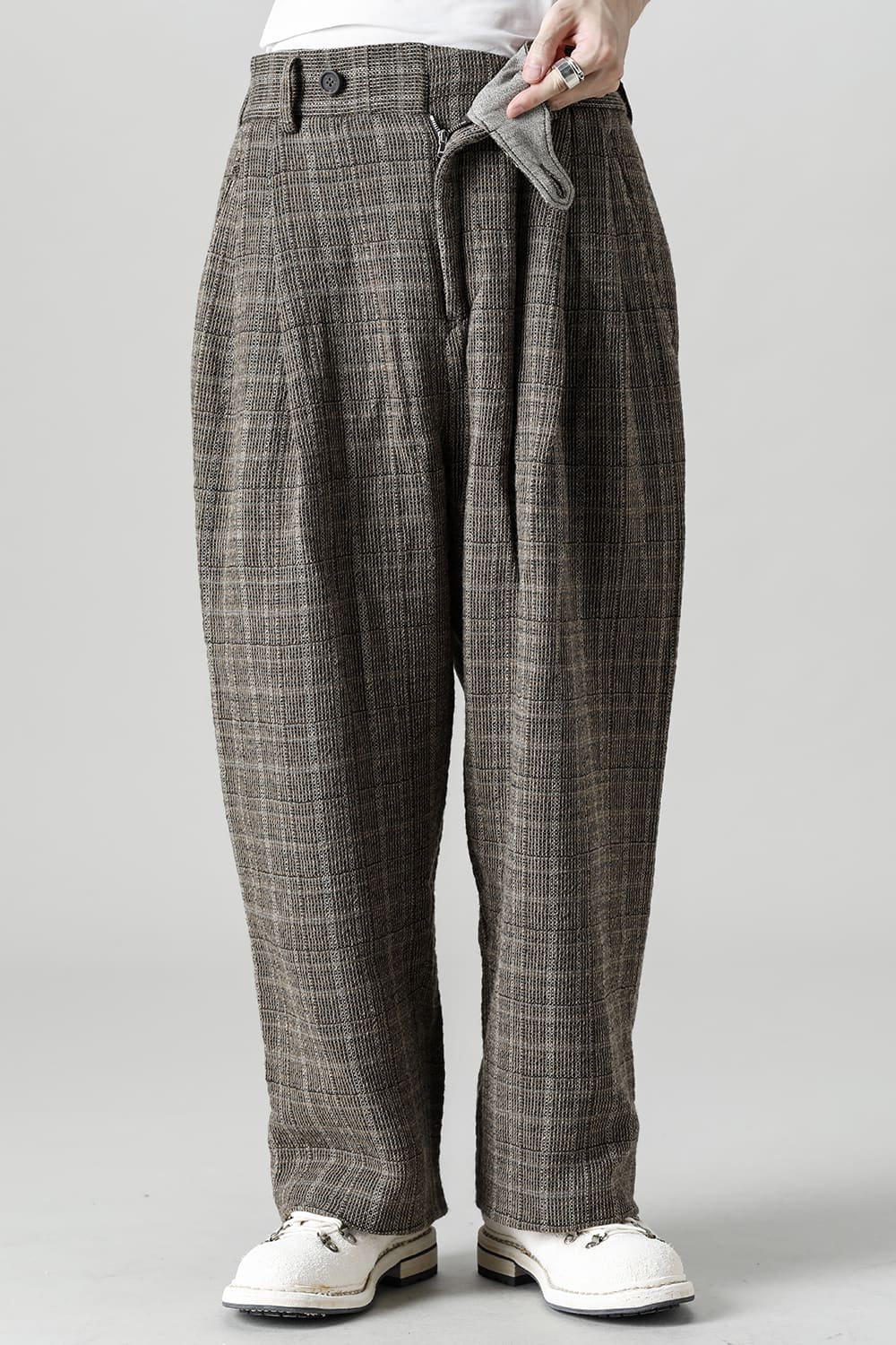 Classic Pleated Wide Leg Plaid Trousers