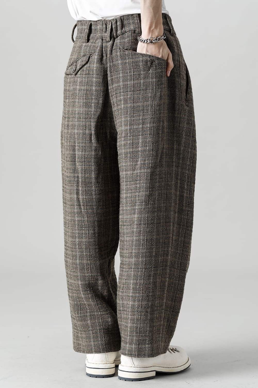 Classic Pleated Wide Leg Plaid Trousers