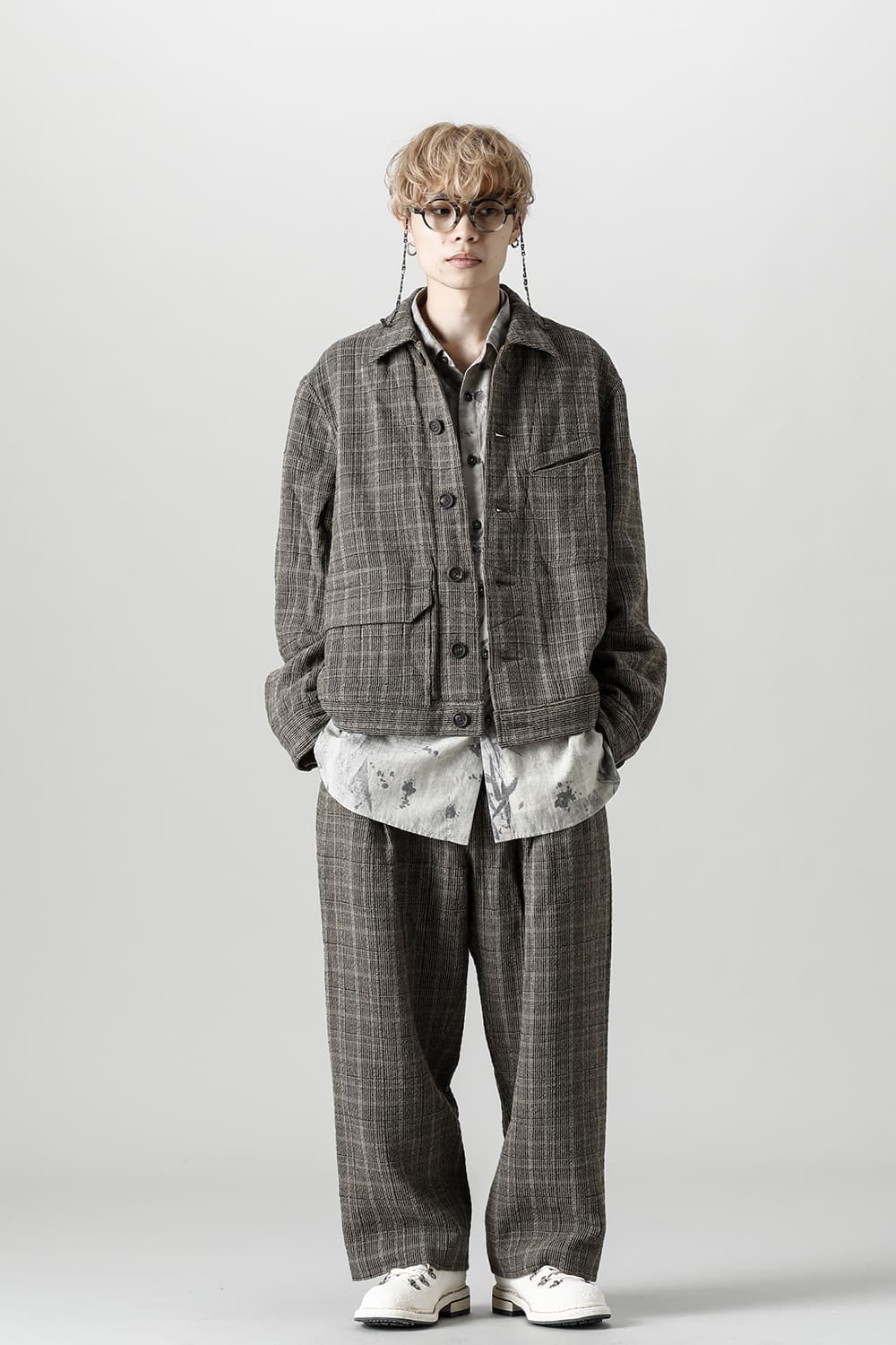 Classic Pleated Wide Leg Plaid Trousers