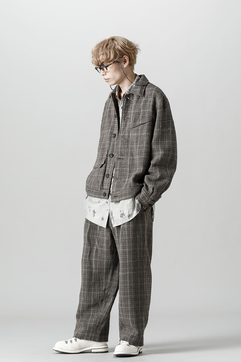 Classic Pleated Wide Leg Plaid Trousers