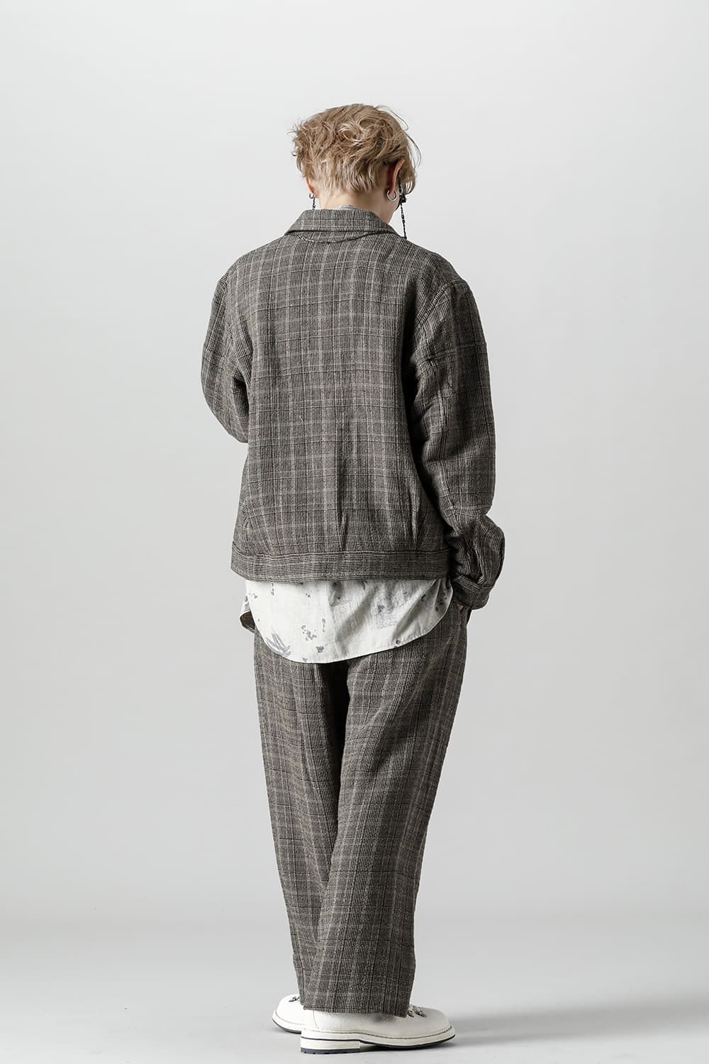 Classic Pleated Wide Leg Plaid Trousers