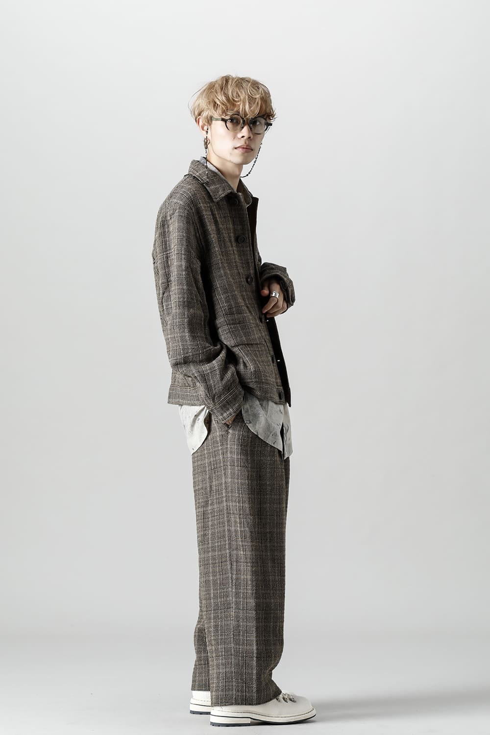 Classic Pleated Wide Leg Plaid Trousers