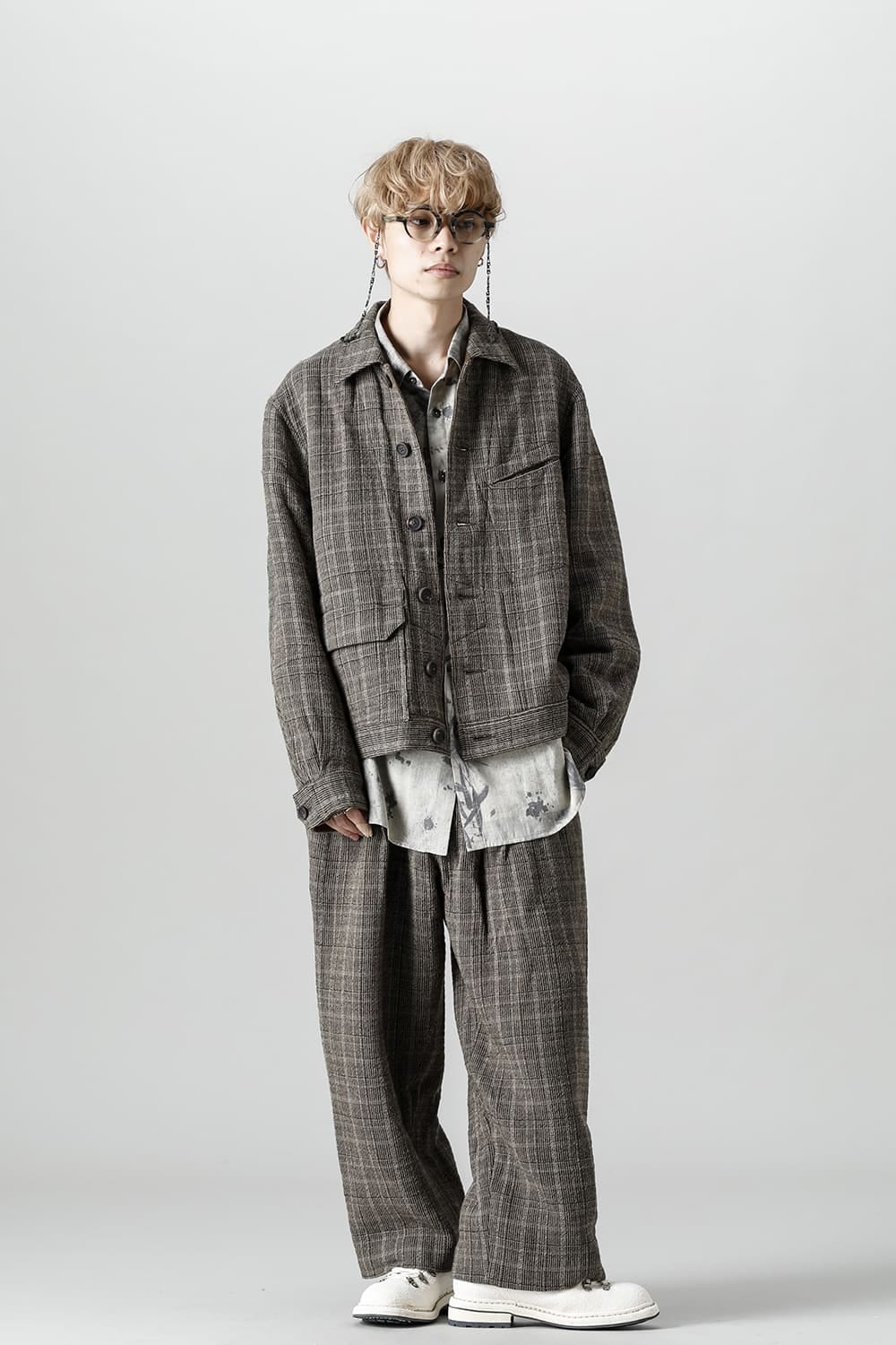 Classic Pleated Wide Leg Plaid Trousers