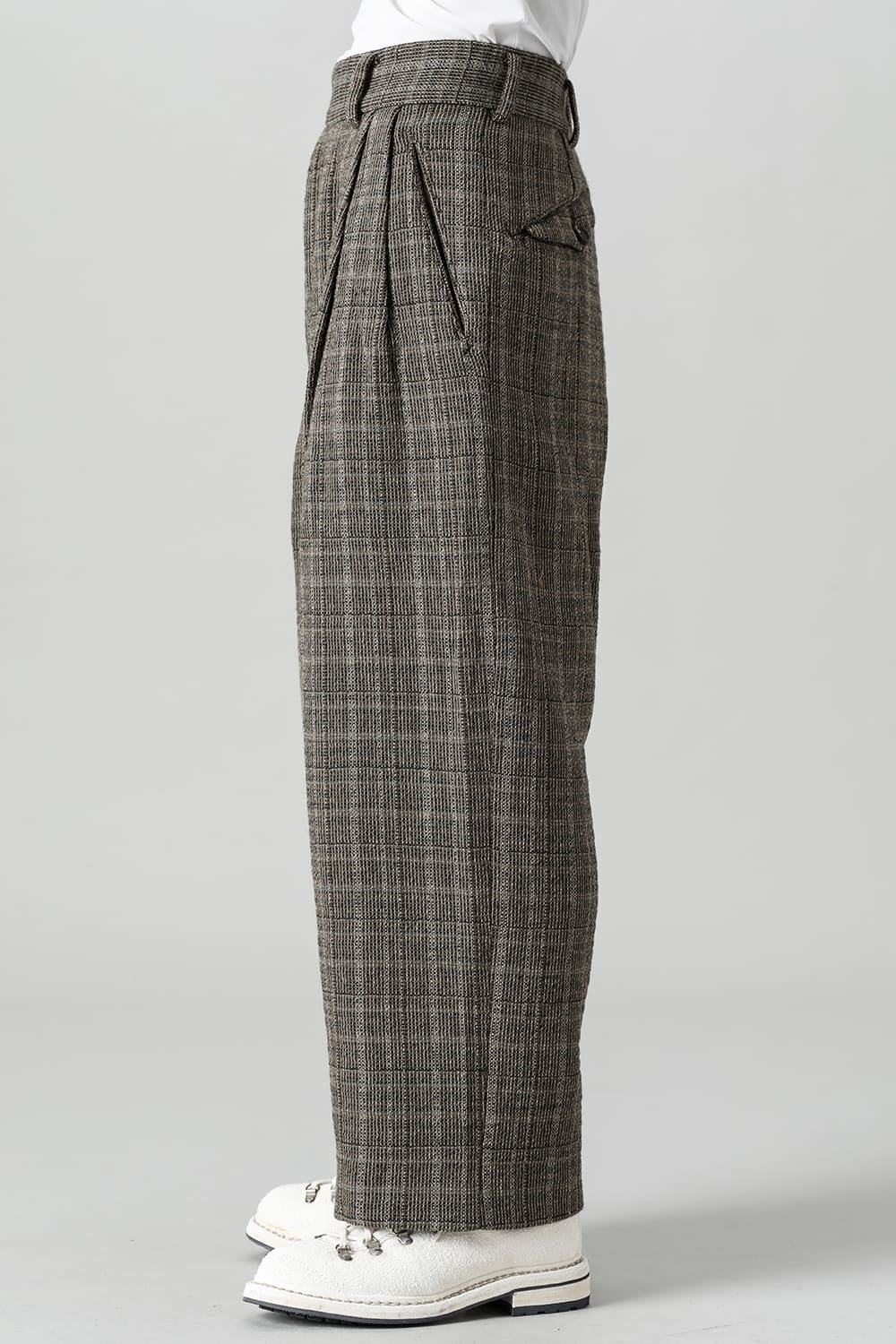 Classic Pleated Wide Leg Plaid Trousers