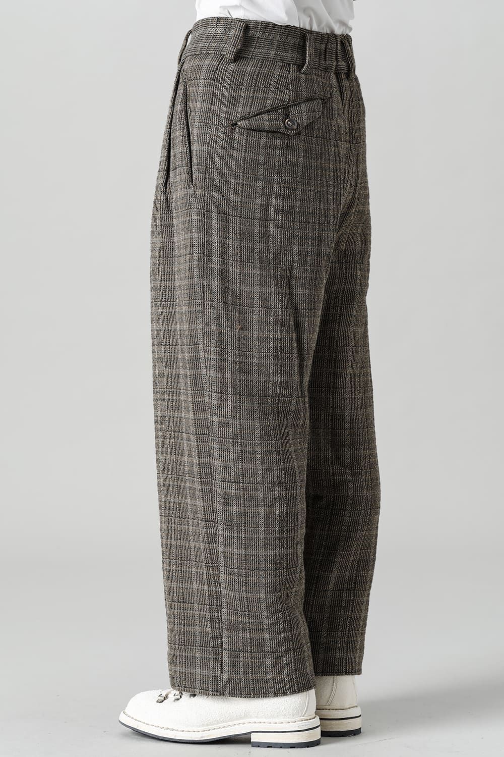 Classic Pleated Wide Leg Plaid Trousers