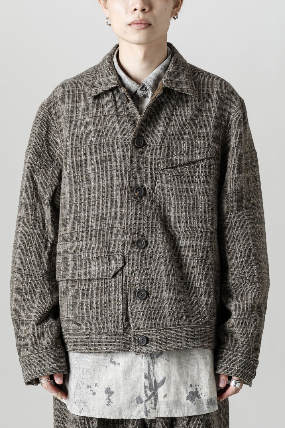 Cropped Wool Plaid Worker Jacket