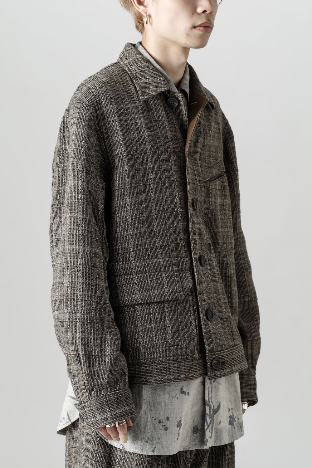 Cropped Wool Plaid Worker Jacket