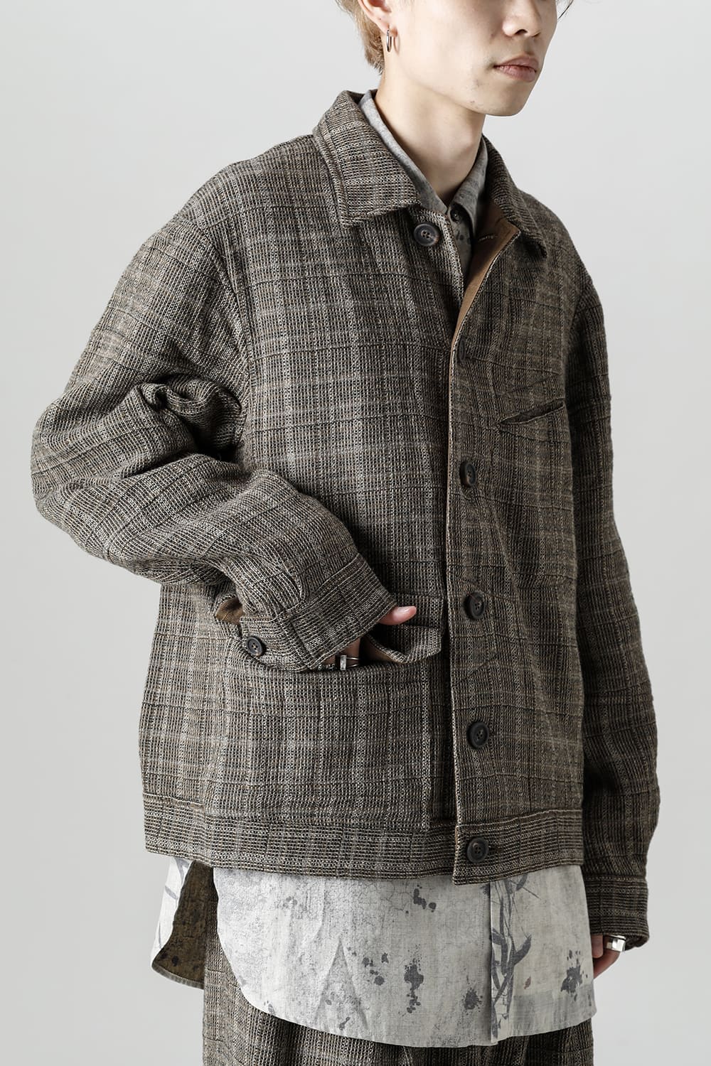 Cropped Wool Plaid Worker Jacket