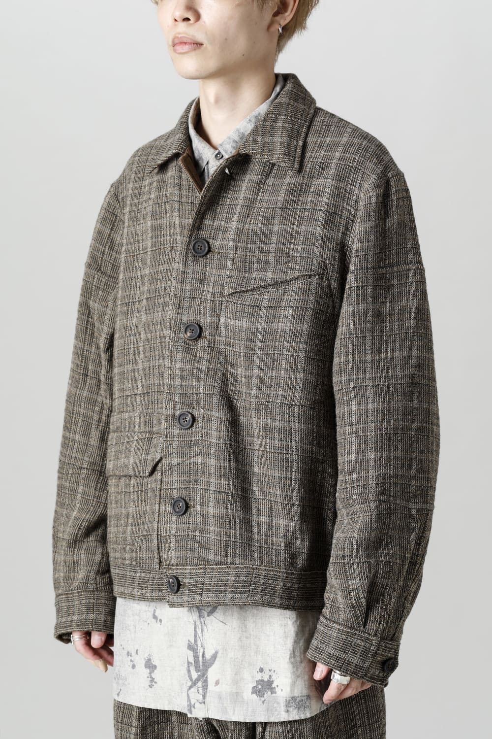 Cropped Wool Plaid Worker Jacket