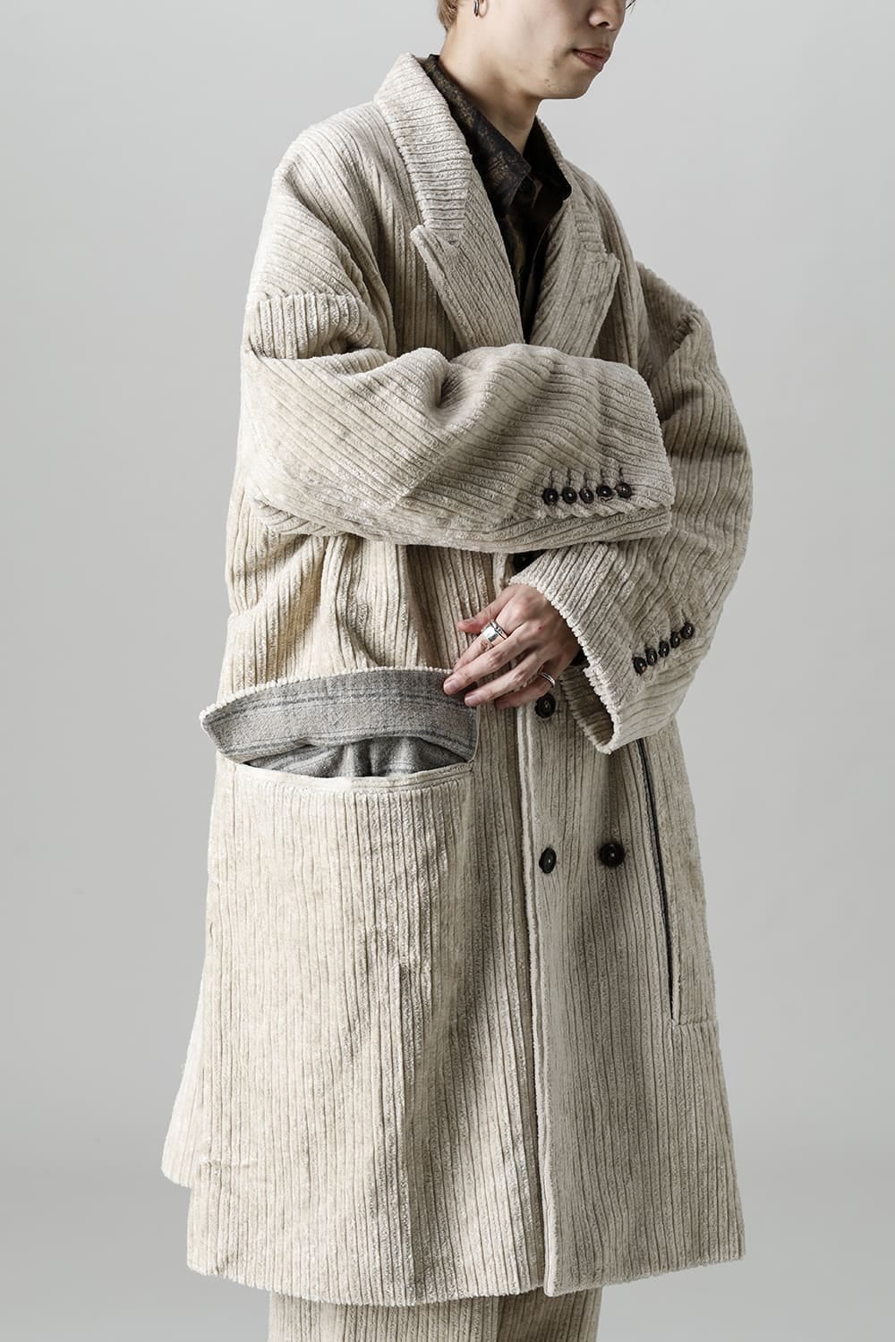 Hidden Plaid Double Breasted Oversized Coat