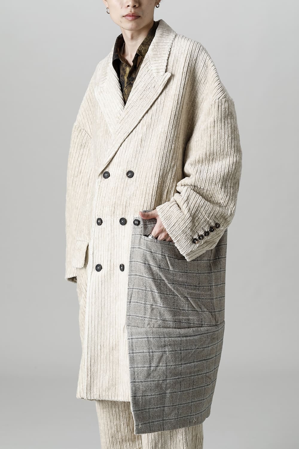 Hidden Plaid Double Breasted Oversized Coat