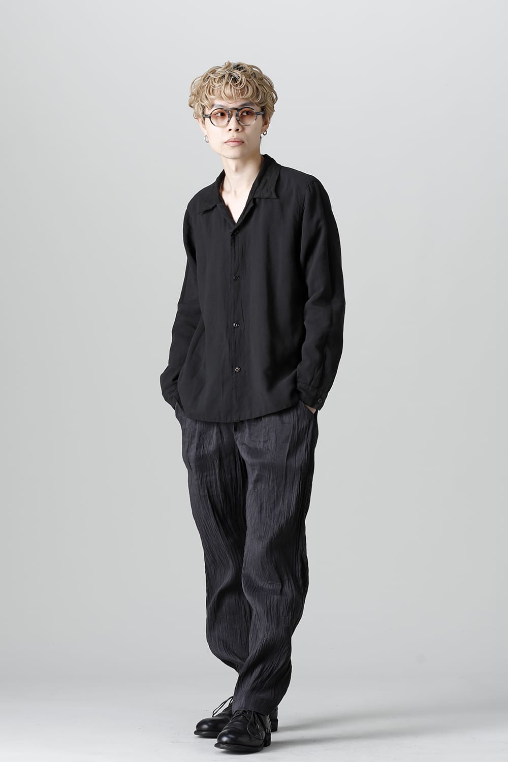 Open Collar Reversible Shirt Black/Black