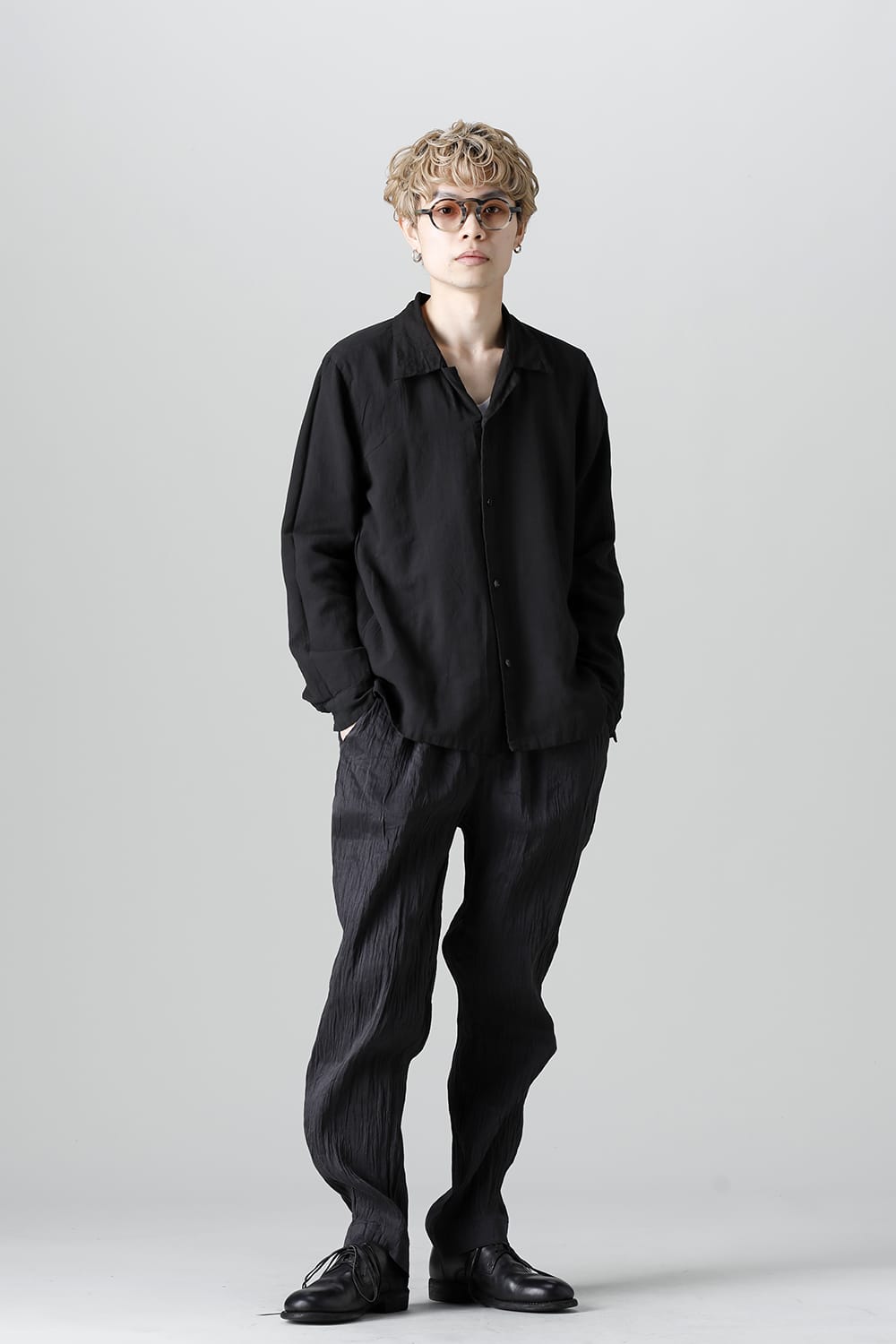 Open Collar Reversible Shirt Black/Black