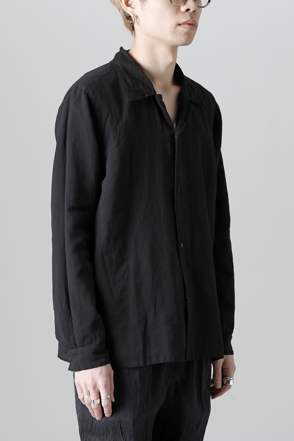 Open Collar Reversible Shirt Black/Black