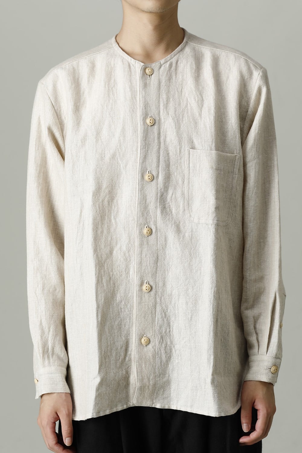 Open Collar Shirt Wool Linen Ecru