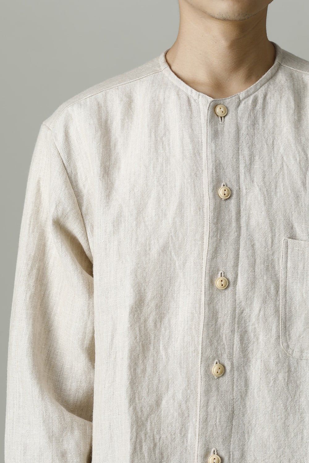 Open Collar Shirt Wool Linen Ecru