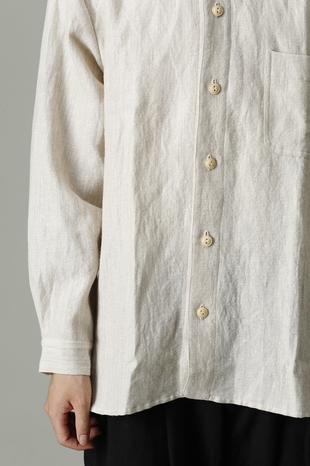 Open Collar Shirt Wool Linen Ecru